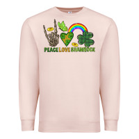 Pale Pink Peace Love Shamrock  St. Patrick's Day Premium Sweatshirt - CowGirlArtShop