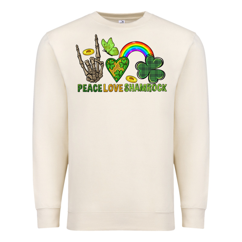 Peace Love Shamrock  St. Patrick's Day Premium Sweatshirt by CowGirlArtShop | Teevron