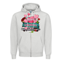 Dove Grey Happy Valentine's day turquoise truck Zipper Hoodie - HowdyJamesFarm