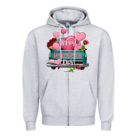 Heather Grey Happy Valentine's day turquoise truck Zipper Hoodie - HowdyJamesFarm