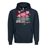Navy Happy Valentine's day turquoise truck Zipper Hoodie - HowdyJamesFarm