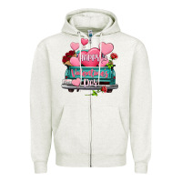 Oatmeal Heather Happy Valentine's day turquoise truck Zipper Hoodie - HowdyJamesFarm