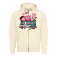 Sandshell Happy Valentine's day turquoise truck Zipper Hoodie - HowdyJamesFarm