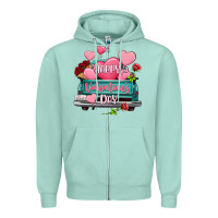 Seafoam Happy Valentine's day turquoise truck Zipper Hoodie - HowdyJamesFarm
