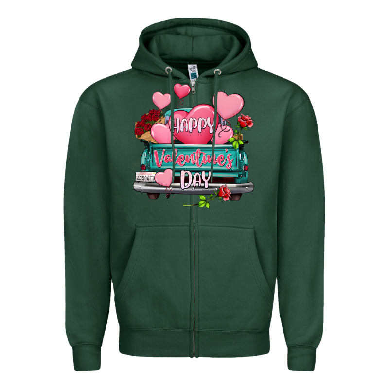Happy Valentine's Day Turquoise Truck Zipper Hoodie by HowdyJamesFarm | Teevron