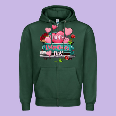 Happy Valentine's Day Turquoise Truck Zipper Hoodie Designed By Howdyjamesfarm