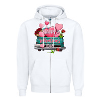 White Happy Valentine's day turquoise truck Zipper Hoodie - HowdyJamesFarm