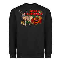 Black Merry Christmas Deer Heavyweight Sweatshirt - LillyAllenDesigns