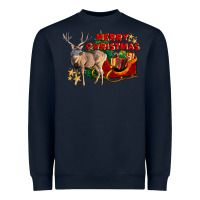 Navy Merry Christmas Deer Heavyweight Sweatshirt - LillyAllenDesigns
