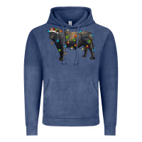 Vintage Denim christmas black angus bull with christmas lights Vintage Hoodie - RanaPortraitStore