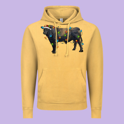 Christmas Black Angus Bull With Christmas Lights Vintage Hoodie Designed By Ranaportraitstore
