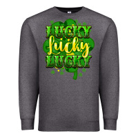 Charcoal Heather lucky lucky lucky clover St. Patrick's Premium Sweatshirt - HowdyJamesFarm