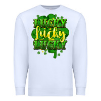 White lucky lucky lucky clover St. Patrick's Premium Sweatshirt - HowdyJamesFarm