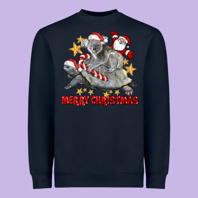 Merry Christmas Tortoise And Koala Heavyweight Sweatshirt Designed By Lillyallendesigns