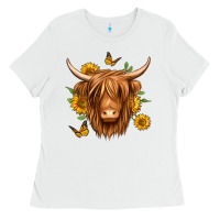 White sunflowers long haired cow Ladies Tee - Jasminsmagicworld