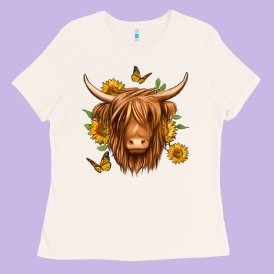 Sunflowers Long Haired Cow Ladies Tee Designed By Jasminsmagicworld