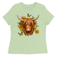 Matcha sunflowers long haired cow Ladies Tee - Jasminsmagicworld