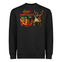 Black merry christmas two deers Heavyweight Sweatshirt - LillyAllenDesigns