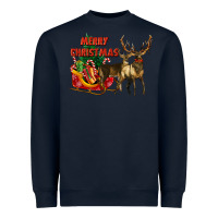 Navy merry christmas two deers Heavyweight Sweatshirt - LillyAllenDesigns