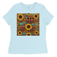 Baby Blue sunflower and leopard seamless pattern Ladies Tee - BundleAndBundleShop