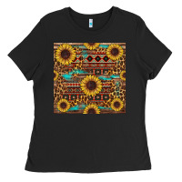 Black sunflower and leopard seamless pattern Ladies Tee - BundleAndBundleShop