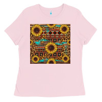 Bubblegum Pink sunflower and leopard seamless pattern Ladies Tee - BundleAndBundleShop
