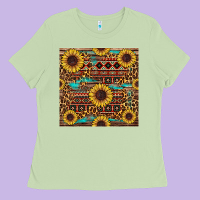 Sunflower And Leopard Seamless Pattern Ladies Tee Designed By Bundleandbundleshop