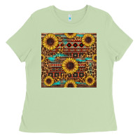 Matcha sunflower and leopard seamless pattern Ladies Tee - BundleAndBundleShop