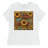 White sunflower and leopard seamless pattern Ladies Tee - BundleAndBundleShop