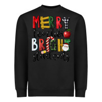 Black Merry Teacher Bright Students Christmas Heavyweight Sweatshirt - LillyAllenDesigns