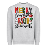 Heather Grey Merry Teacher Bright Students Christmas Heavyweight Sweatshirt - LillyAllenDesigns