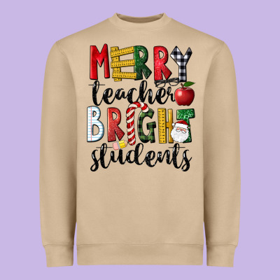 Merry Teacher Bright Students Christmas Heavyweight Sweatshirt Designed By Lillyallendesigns