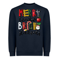 Navy Merry Teacher Bright Students Christmas Heavyweight Sweatshirt - LillyAllenDesigns