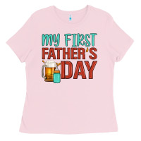 Bubblegum Pink my first father's day Ladies Tee - Artiststas