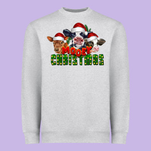 Mooey Christmas Cows Heavyweight Sweatshirt Designed By Lillyallendesigns