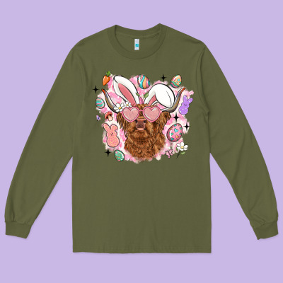Highland Heifer Easter Long Sleeve Tee Designed By Lillyallendesigns