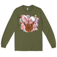 Army Green highland heifer easter Long Sleeve Tee - LillyAllenDesigns