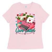 Bubblegum Pink love letter with typewriter Ladies Tee - AdoDesignShop
