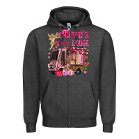 Charcoal Heather Cupid's love lodge with truck Valentine's Day Zipper Hoodie - HowdyJamesFarm