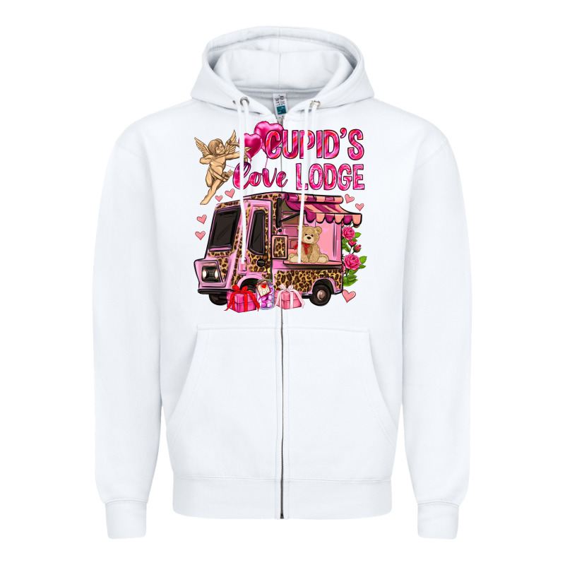 Cupid's Love Lodge With Truck Valentine's Day Zipper Hoodie by HowdyJamesFarm | Teevron