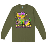 Army Green louisiana mardi gras state map Long Sleeve Tee - LillyAllenDesigns