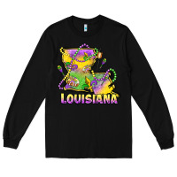 Black louisiana mardi gras state map Long Sleeve Tee - LillyAllenDesigns