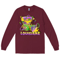 Burgundy louisiana mardi gras state map Long Sleeve Tee - LillyAllenDesigns