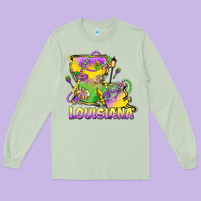 Louisiana Mardi Gras State Map Long Sleeve Tee Designed By Lillyallendesigns