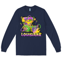 Navy louisiana mardi gras state map Long Sleeve Tee - LillyAllenDesigns