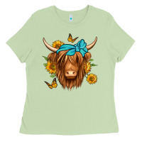 Matcha sunflower long haired cow Ladies Tee - Jasminsmagicworld