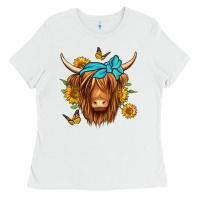 White sunflower long haired cow Ladies Tee - Jasminsmagicworld