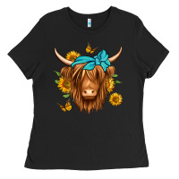 Black sunflower long haired cow Ladies Tee - Jasminsmagicworld