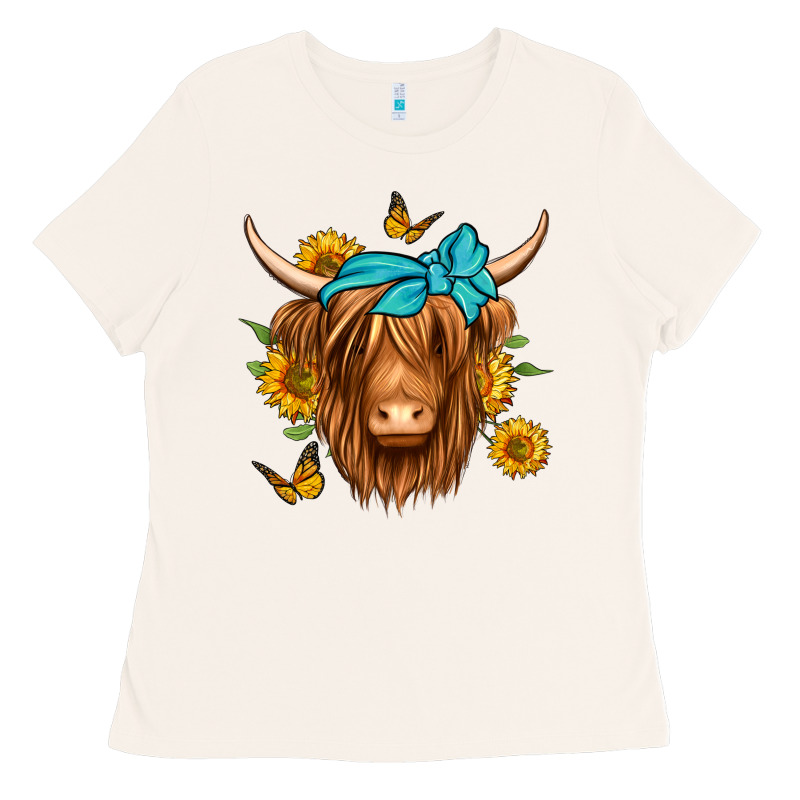 Sunflower Long Haired Cow Ladies Tee by Jasminsmagicworld | Teevron