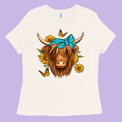 Sunflower Long Haired Cow Ladies Tee Designed By Jasminsmagicworld